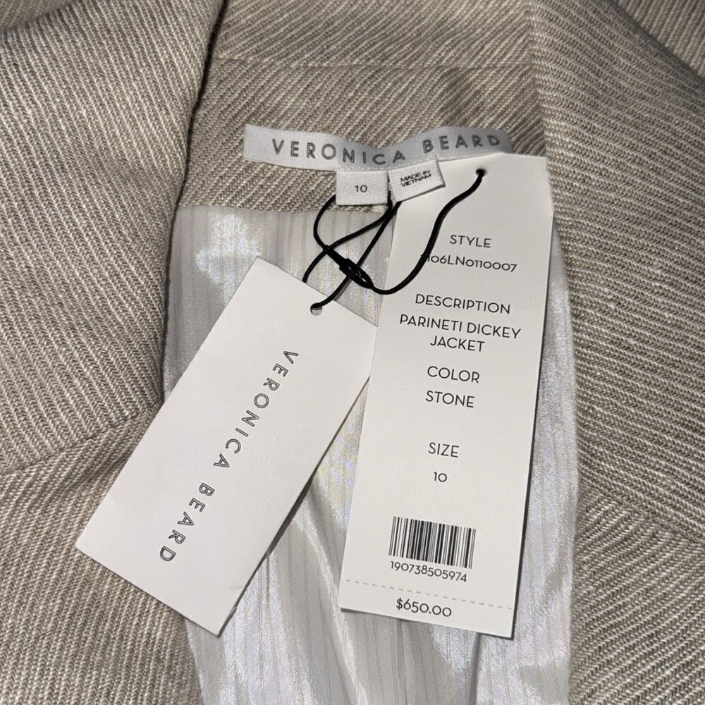 NWT Veronica Beard PARINETI DICKEY Linen
JACKET Color STONE Size 10 Tan - Picture 12 of 15